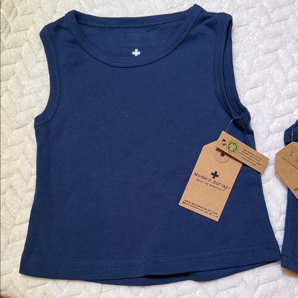 Modern Burlap Kids Blue Tank Top